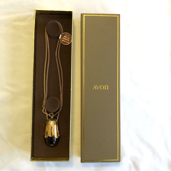 Avon Perfume Filled Eggplant Pendant Necklace Vintage Bird of Paradise Scent NWT - Picture 9 of 12